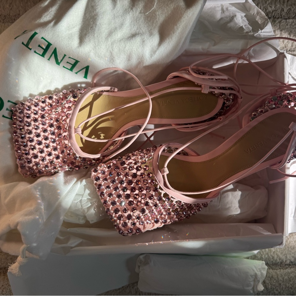 BOTTEGA VENETA Stretch Sandal Web Sparkle Camellia Size 39 - Picture 13 of 16